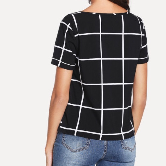 Black Grid Blouse Top - Picture 3 of 3